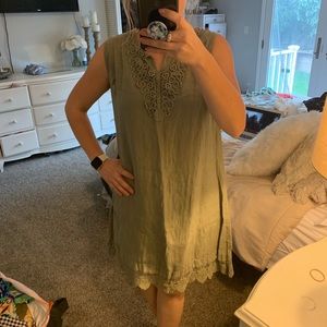 Green linen tank top dress
